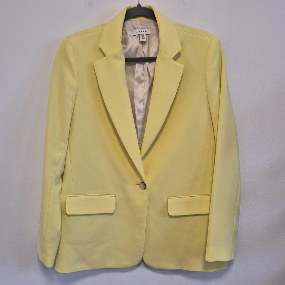 Topshop Oversized Blazer Single Breasted Lined Lemon Yellow Women's Sz 4 - Picture 2 of 11